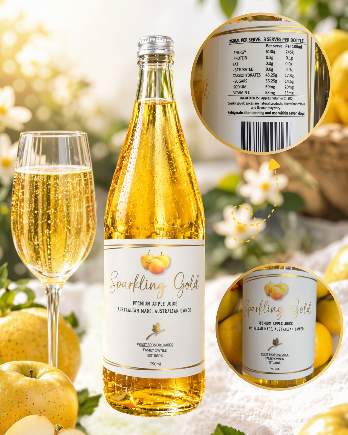 Priest Bros Sparkling Gold Apple Juice